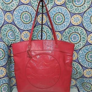 Coach Laura XL Patent Leather Tote Bag - Coral